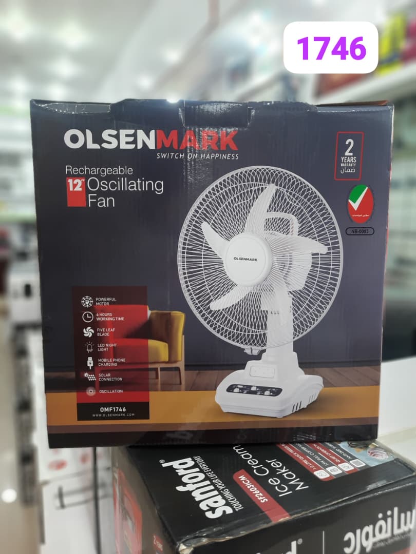 پنکه شارژی رومیزی چرخشی ۱۲ اینچ اولسن مارک مدل OMF 1746 – Olsenmark OMF1746 12 Inch Rechargeable Oscillating Fan