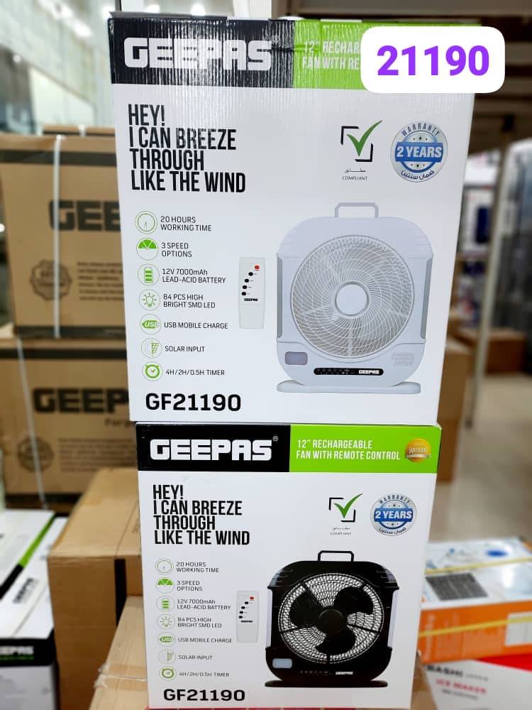 پنکه شارژی ۱۲ اینچ جیپاس مدل GF 21190 با ریموت کنترل – Geepas GF21190 12" Rechargeable Fan with Remote Control