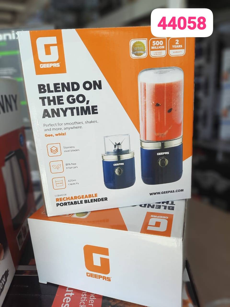 مخلوطکن و شیکر شارژی دوقلو جیپاس مدل GSB 44058 – Geepas GSB44058 Rechargeable Portable Blender